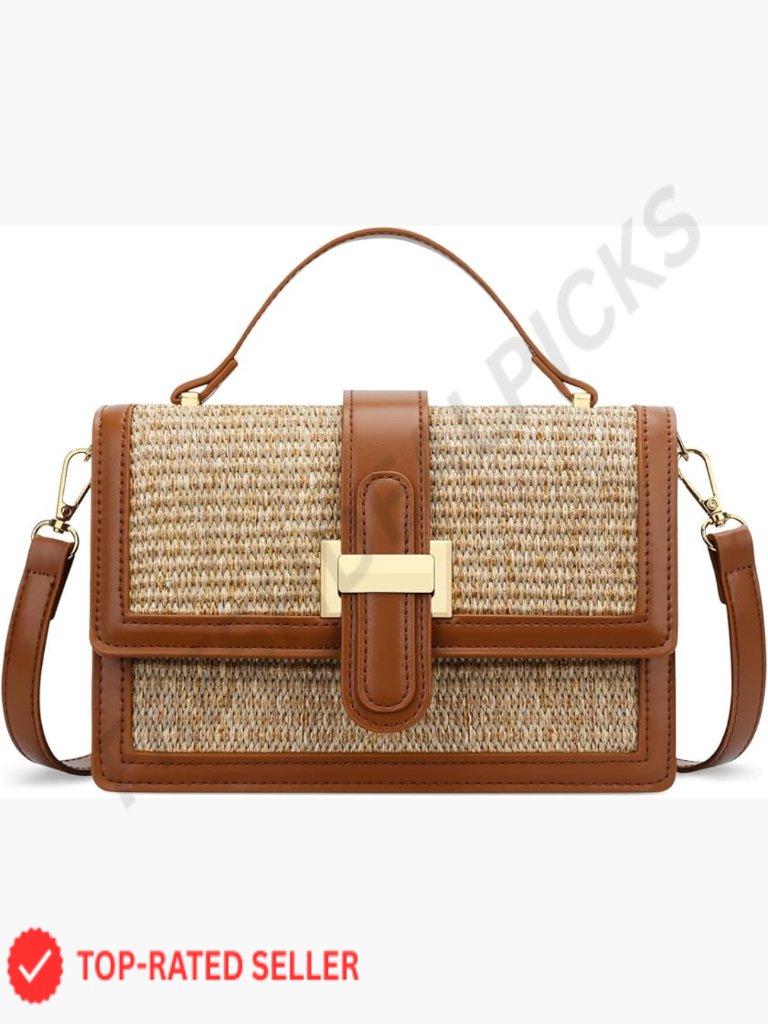 Straw Crossbody Bag With Leather Trim Adjustable Strap Summer Boho Chic